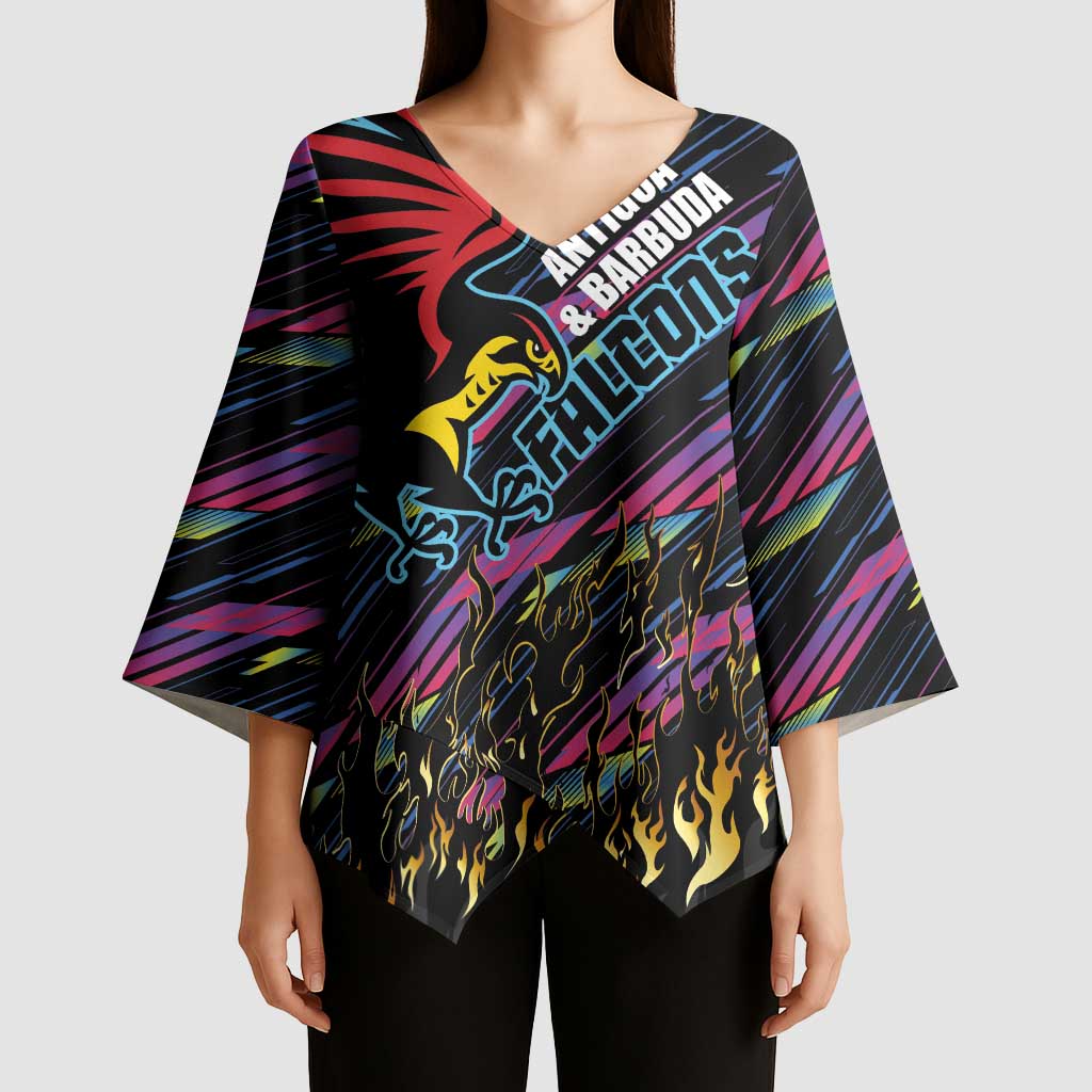 Custom Antigua & Barbuda Cricket Falcons Kimono Sleeve Blouse Through The Fire - Wonder Print Shop