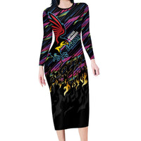 Custom Antigua & Barbuda Cricket Falcons Long Sleeve Bodycon Dress Through The Fire - Wonder Print Shop