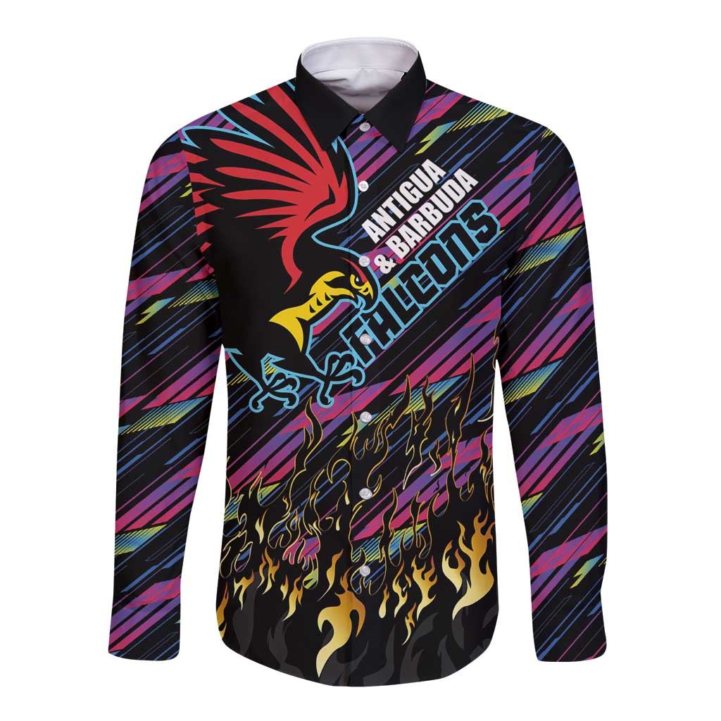 Custom Antigua & Barbuda Cricket Falcons Long Sleeve Button Shirt Through The Fire - Wonder Print Shop