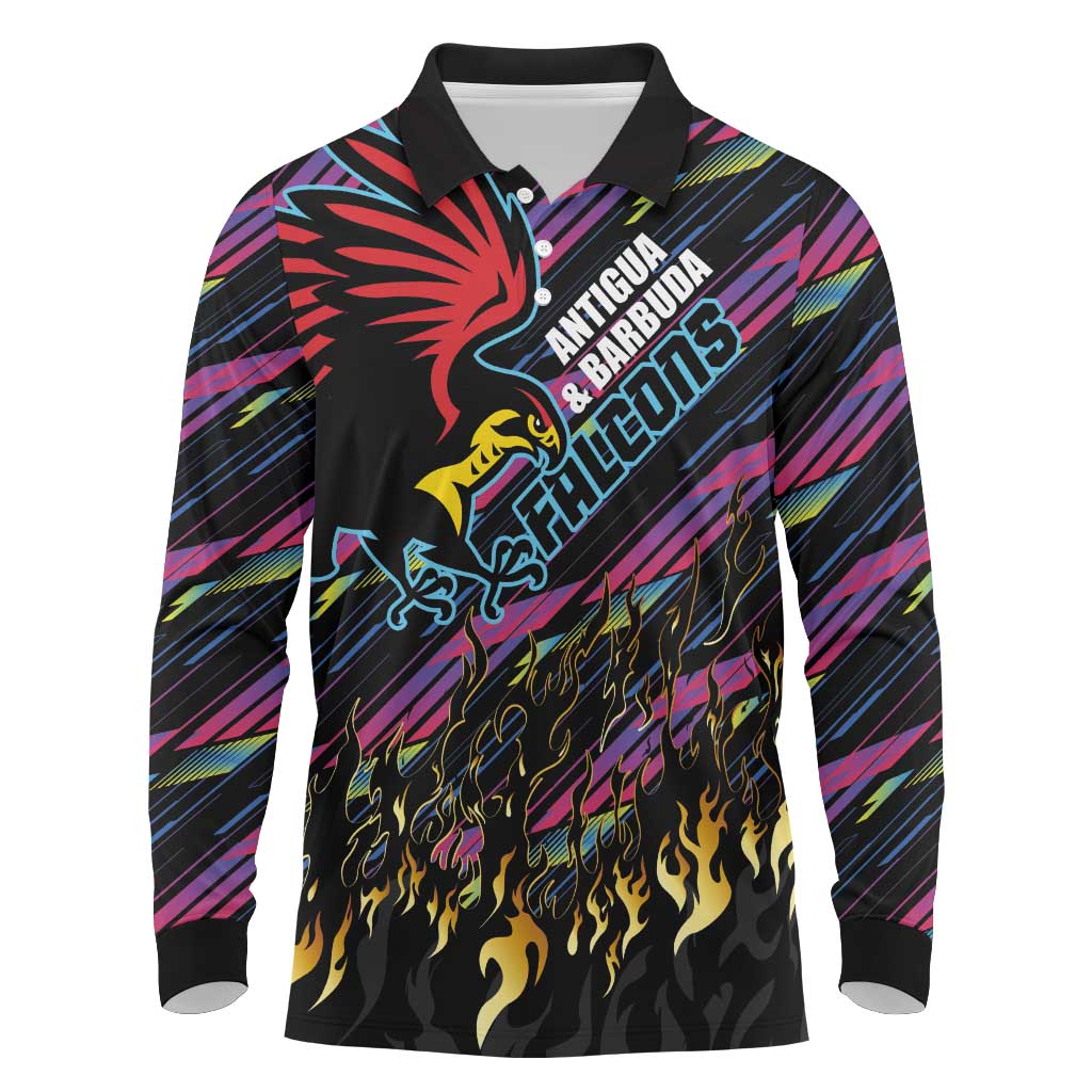 Custom Antigua & Barbuda Cricket Falcons Long Sleeve Polo Shirt Through The Fire - Wonder Print Shop