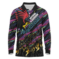 Custom Antigua & Barbuda Cricket Falcons Long Sleeve Polo Shirt Through The Fire - Wonder Print Shop