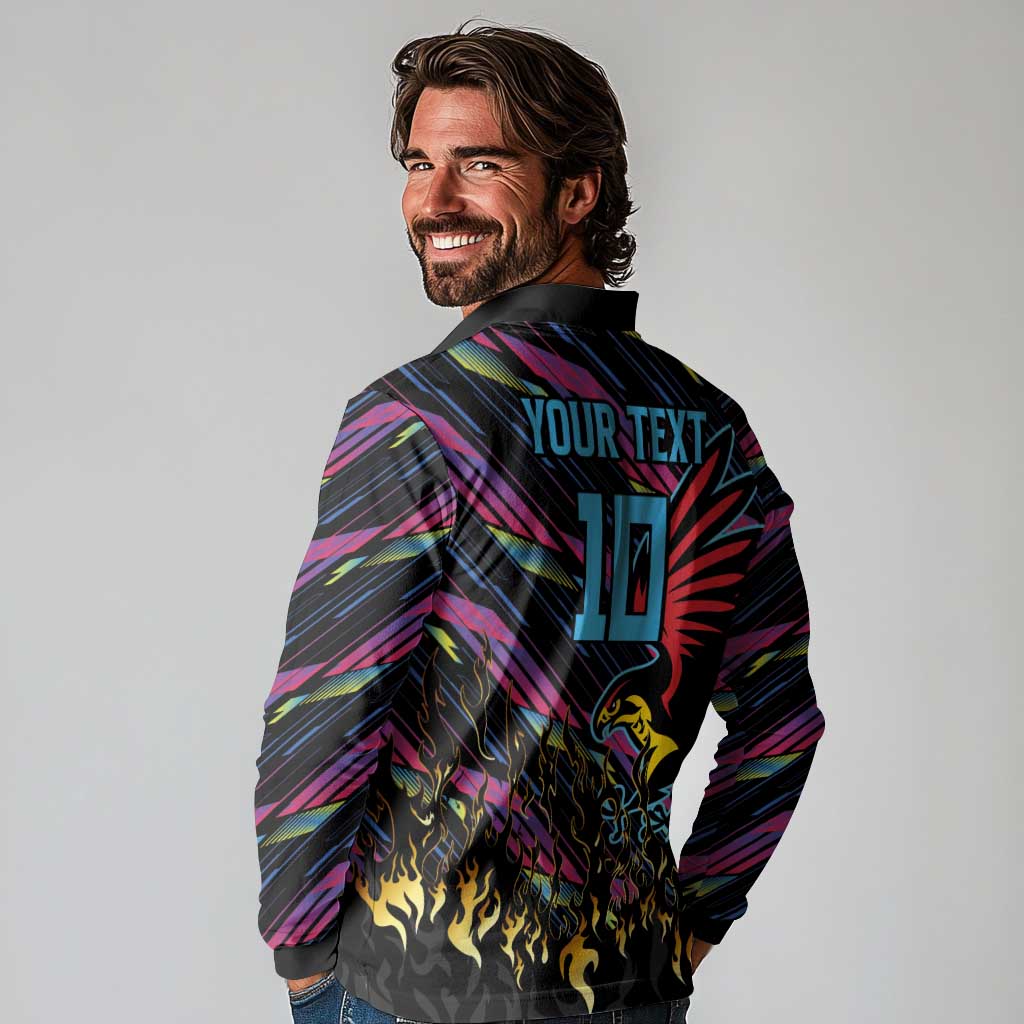 Custom Antigua & Barbuda Cricket Falcons Long Sleeve Polo Shirt Through The Fire - Wonder Print Shop