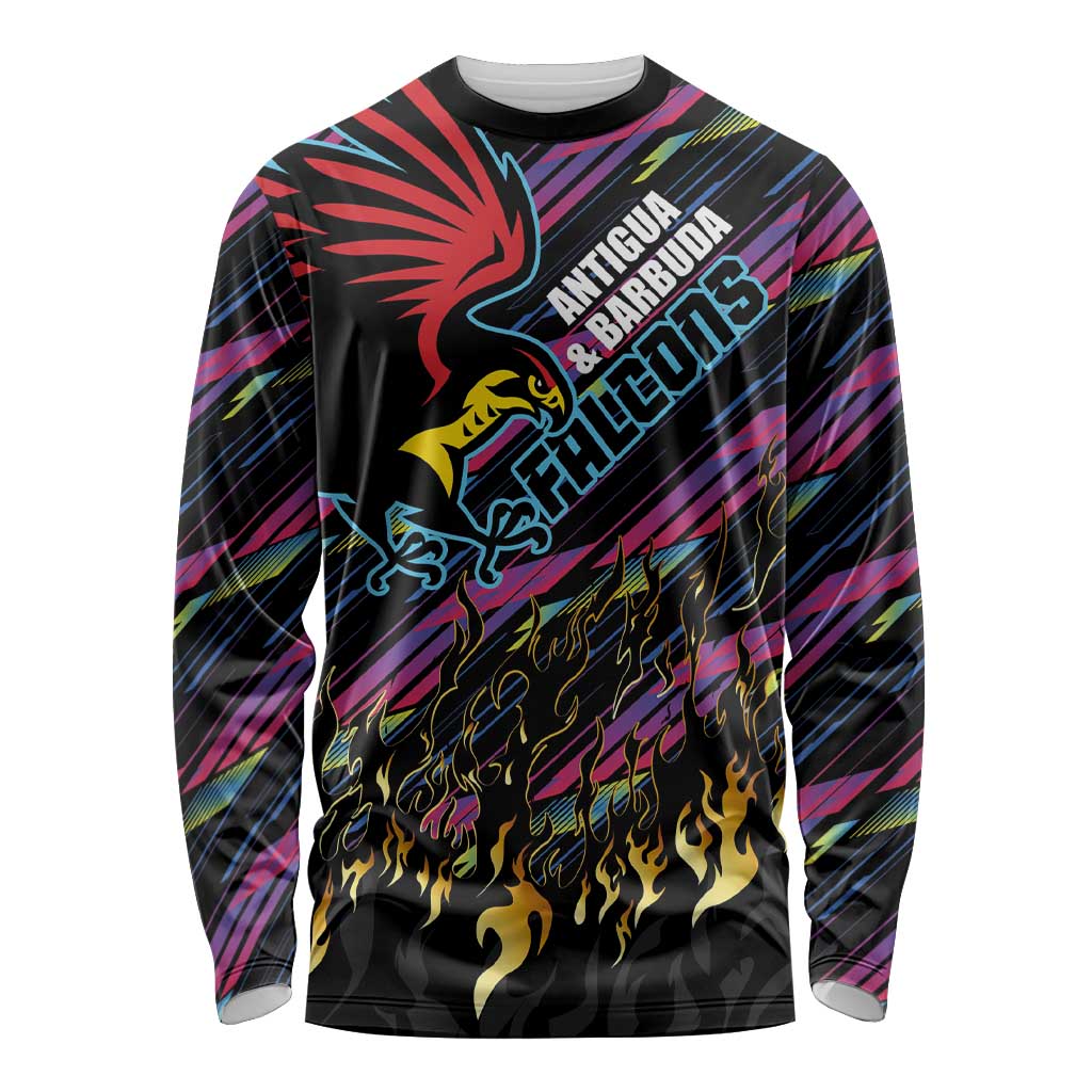 Custom Antigua & Barbuda Cricket Falcons Long Sleeve Shirt Through The Fire - Wonder Print Shop