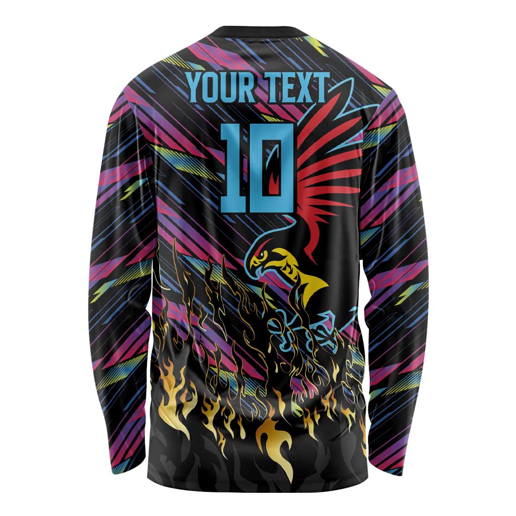 Custom Antigua & Barbuda Cricket Falcons Long Sleeve Shirt Through The Fire - Wonder Print Shop