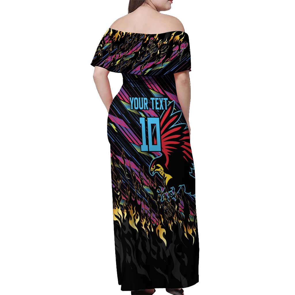 Custom Antigua & Barbuda Cricket Falcons Off Shoulder Maxi Dress Through The Fire - Wonder Print Shop