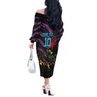 Custom Antigua & Barbuda Cricket Falcons Off The Shoulder Long Sleeve Dress Through The Fire - Wonder Print Shop