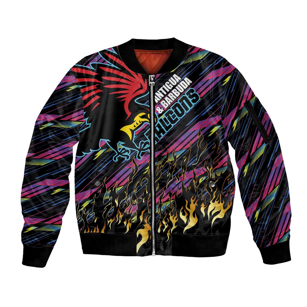 Custom Antigua & Barbuda Cricket Falcons Sleeve Zip Bomber Jacket Through The Fire - Wonder Print Shop