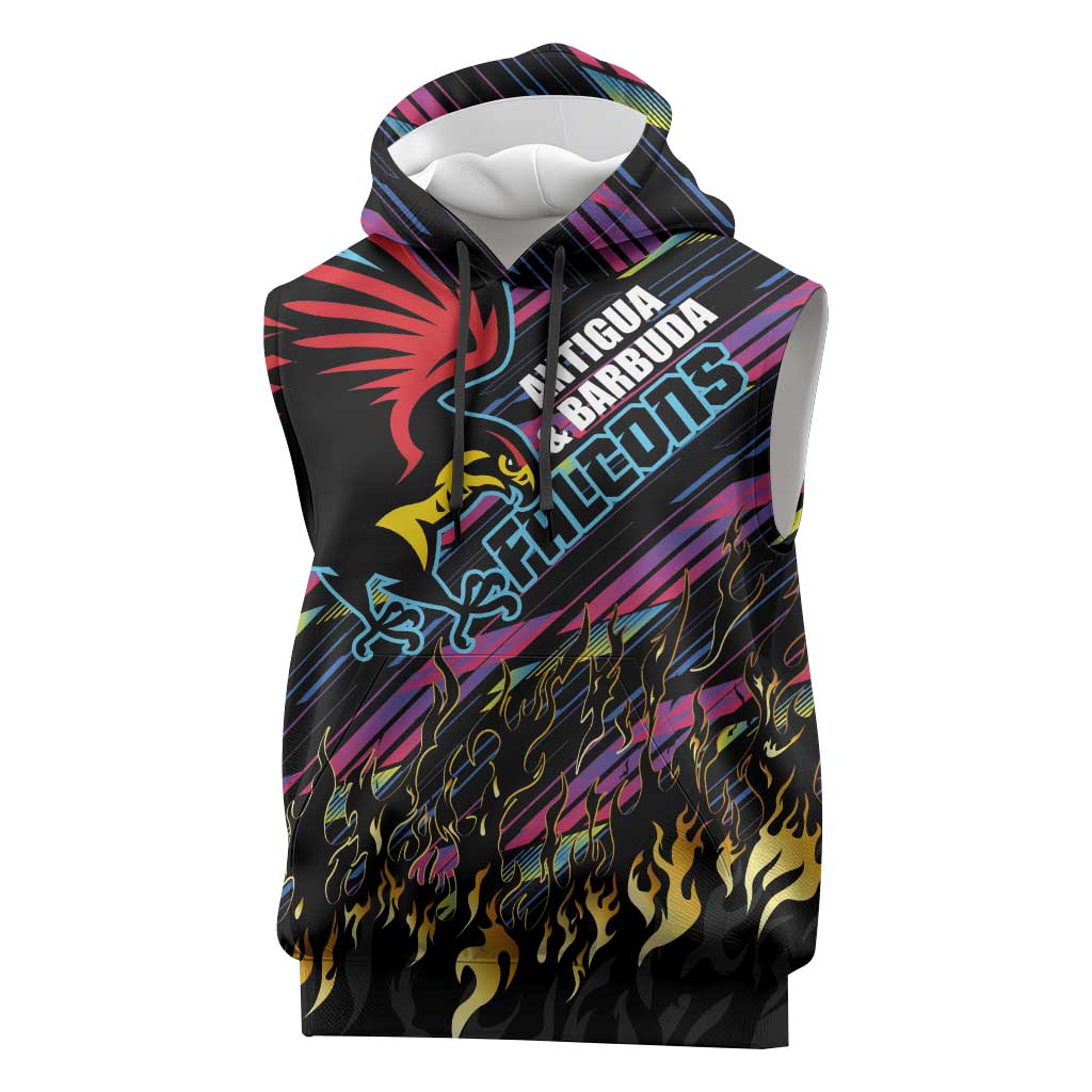 Custom Antigua & Barbuda Cricket Falcons Sleeveless Hoodie Through The Fire - Wonder Print Shop
