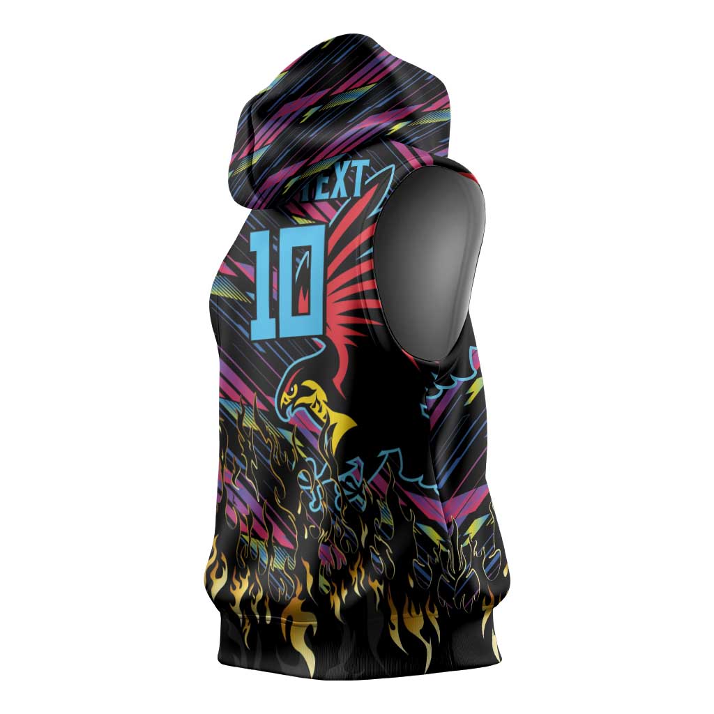 Custom Antigua & Barbuda Cricket Falcons Sleeveless Hoodie Through The Fire - Wonder Print Shop