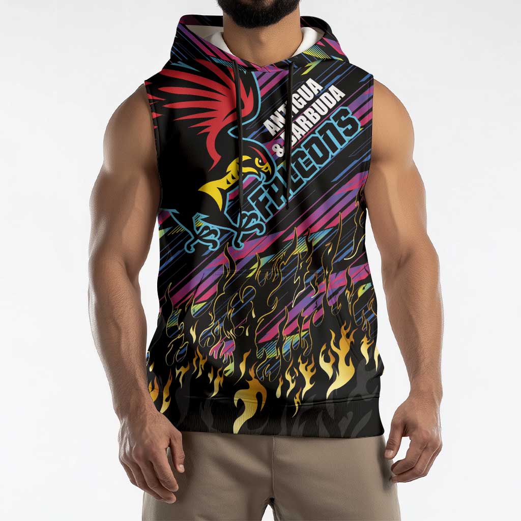 Custom Antigua & Barbuda Cricket Falcons Sleeveless Hoodie Through The Fire - Wonder Print Shop