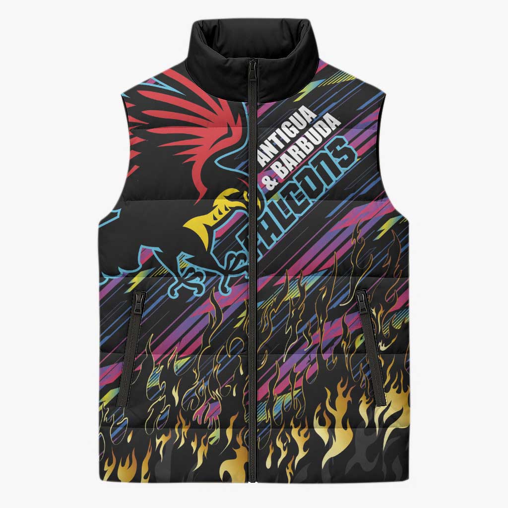 Custom Antigua & Barbuda Cricket Falcons Sleeveless Puffer Jacket Through The Fire - Wonder Print Shop