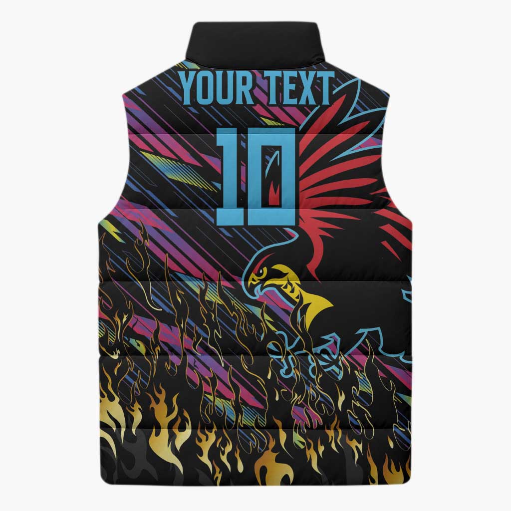 Custom Antigua & Barbuda Cricket Falcons Sleeveless Puffer Jacket Through The Fire - Wonder Print Shop