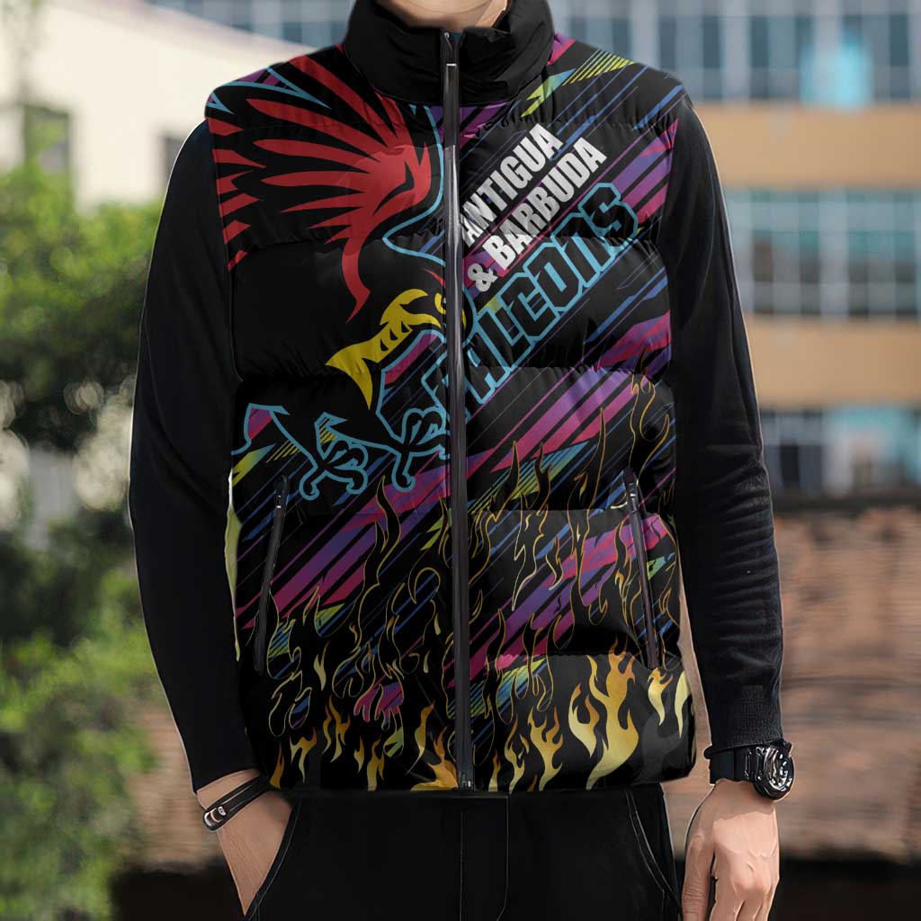 Custom Antigua & Barbuda Cricket Falcons Sleeveless Puffer Jacket Through The Fire - Wonder Print Shop