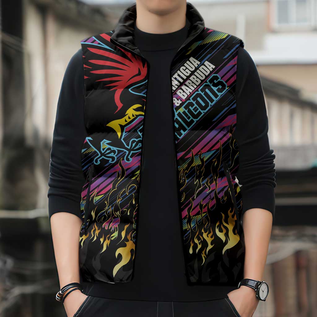 Custom Antigua & Barbuda Cricket Falcons Sleeveless Puffer Jacket Through The Fire - Wonder Print Shop