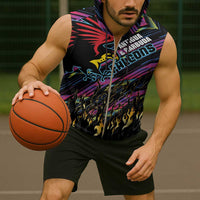 Custom Antigua & Barbuda Cricket Falcons Sleeveless Zip Hoodie Through The Fire - Wonder Print Shop