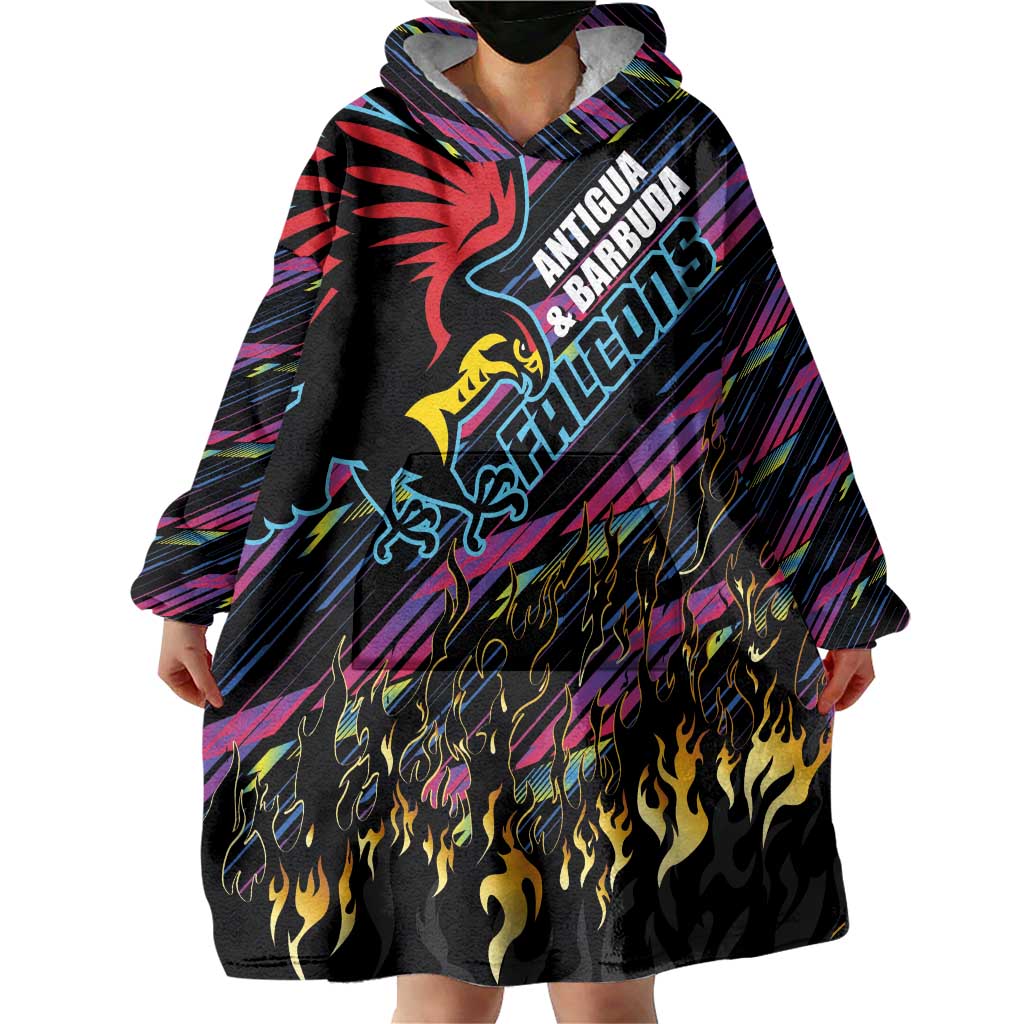Custom Antigua & Barbuda Cricket Falcons Wearable Blanket Hoodie Through The Fire - Wonder Print Shop