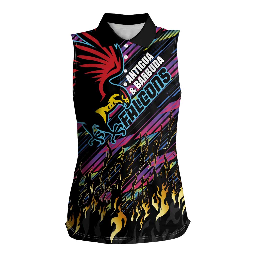 Custom Antigua & Barbuda Cricket Falcons Women Sleeveless Polo Shirt Through The Fire - Wonder Print Shop