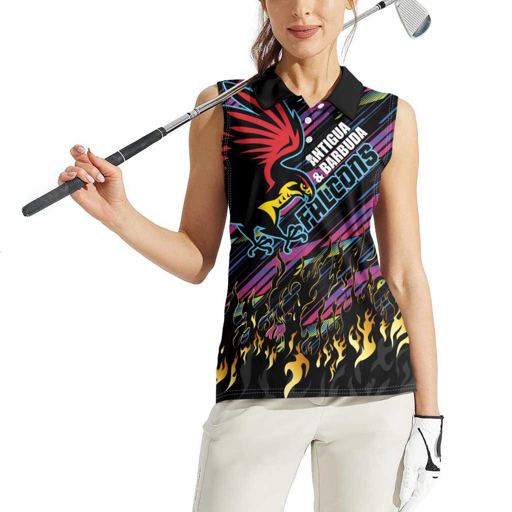 Custom Antigua & Barbuda Cricket Falcons Women Sleeveless Polo Shirt Through The Fire - Wonder Print Shop
