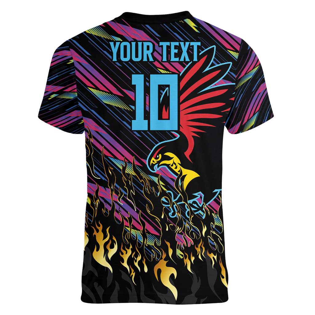 Custom Antigua & Barbuda Cricket Falcons Women V-Neck T-Shirt Through The Fire - Wonder Print Shop