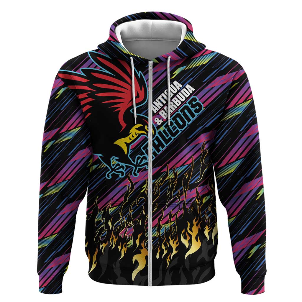 Custom Antigua & Barbuda Cricket Falcons Zip Hoodie Through The Fire - Wonder Print Shop