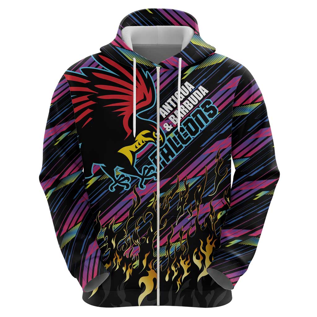 Custom Antigua & Barbuda Cricket Falcons Zip Hoodie Through The Fire - Wonder Print Shop