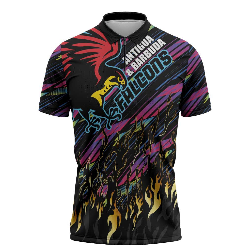 Custom Antigua & Barbuda Cricket Falcons Zipper Polo Shirt Through The Fire - Wonder Print Shop
