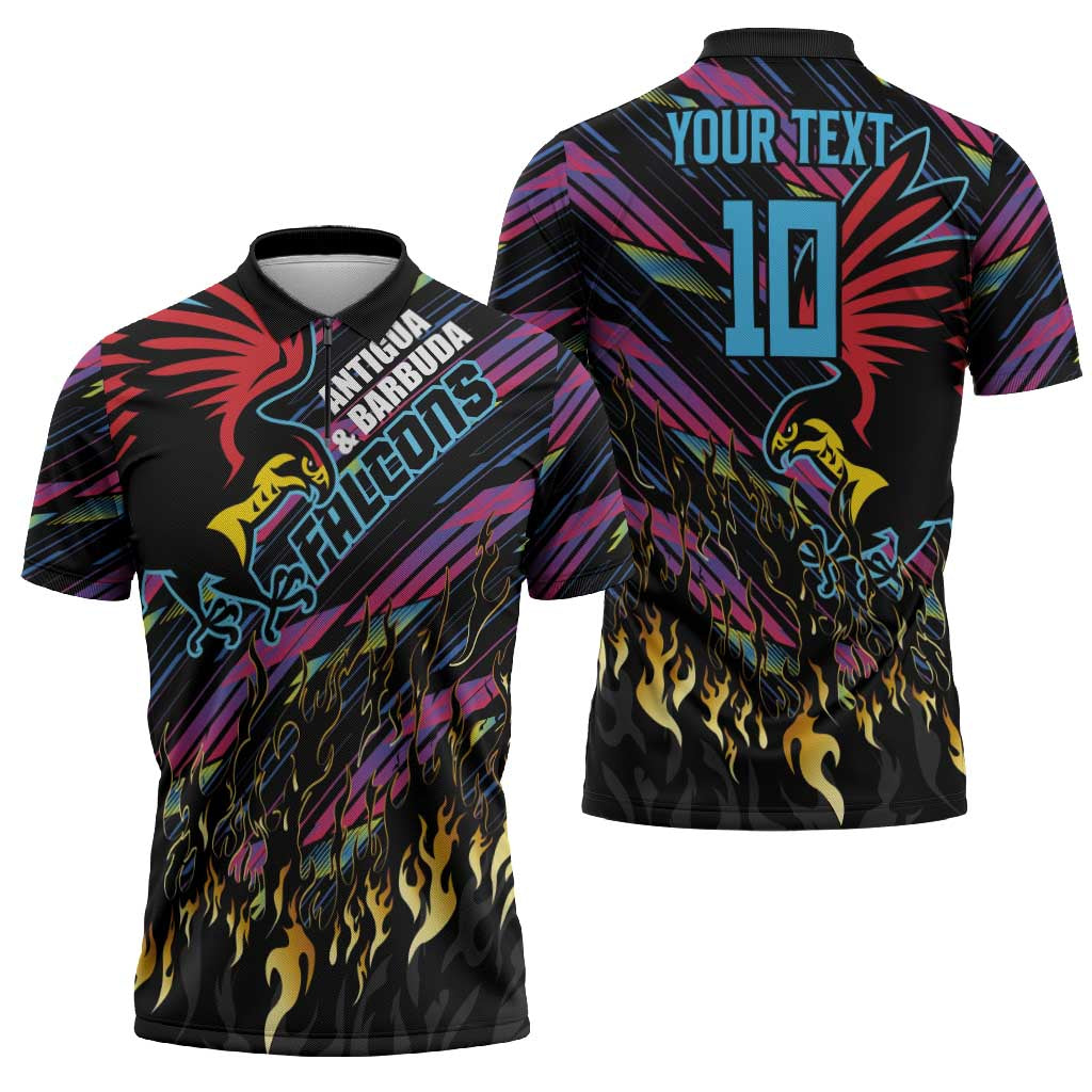 Custom Antigua & Barbuda Cricket Falcons Zipper Polo Shirt Through The Fire - Wonder Print Shop