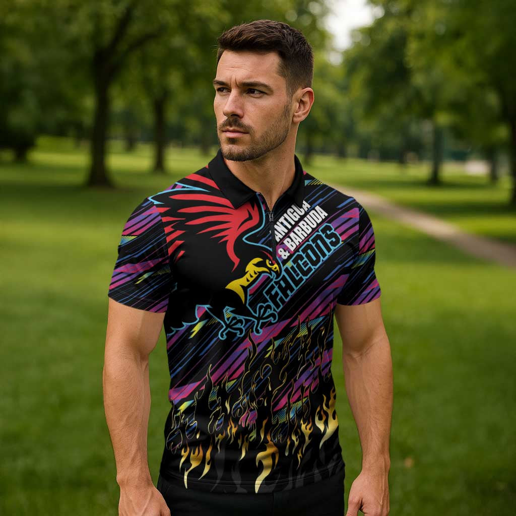 Custom Antigua & Barbuda Cricket Falcons Zipper Polo Shirt Through The Fire - Wonder Print Shop
