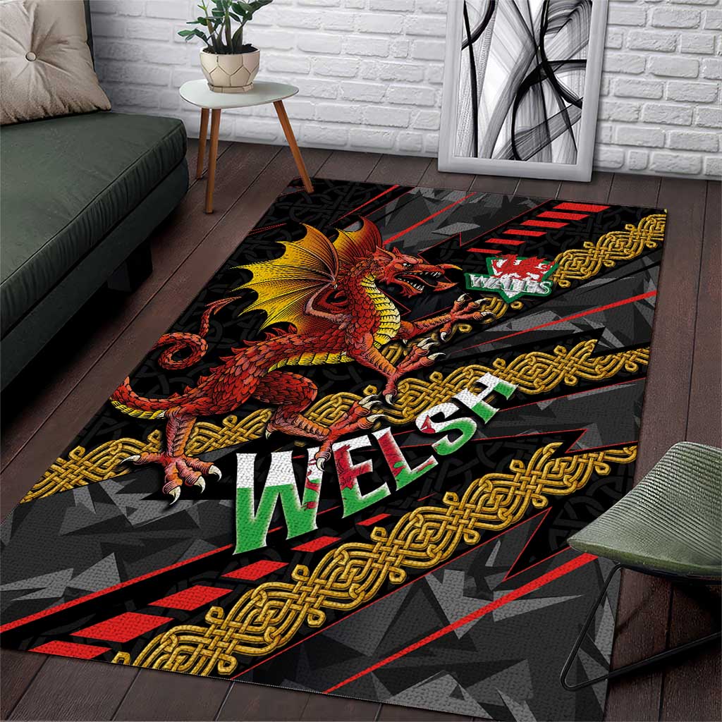 Welsh Celtic Area Rug Wales Y Ddraig Goch with Celtic Knot Sporty - Wonder Print Shop