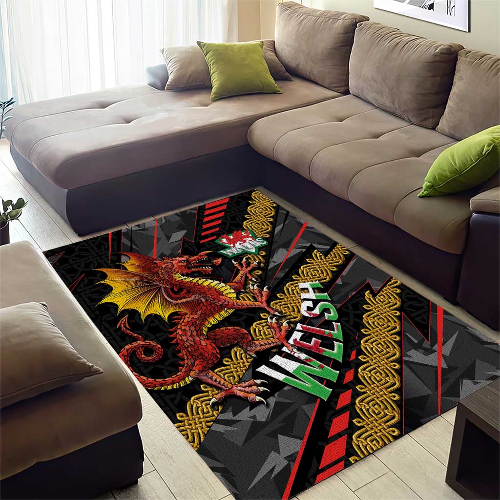 Welsh Celtic Area Rug Wales Y Ddraig Goch with Celtic Knot Sporty - Wonder Print Shop