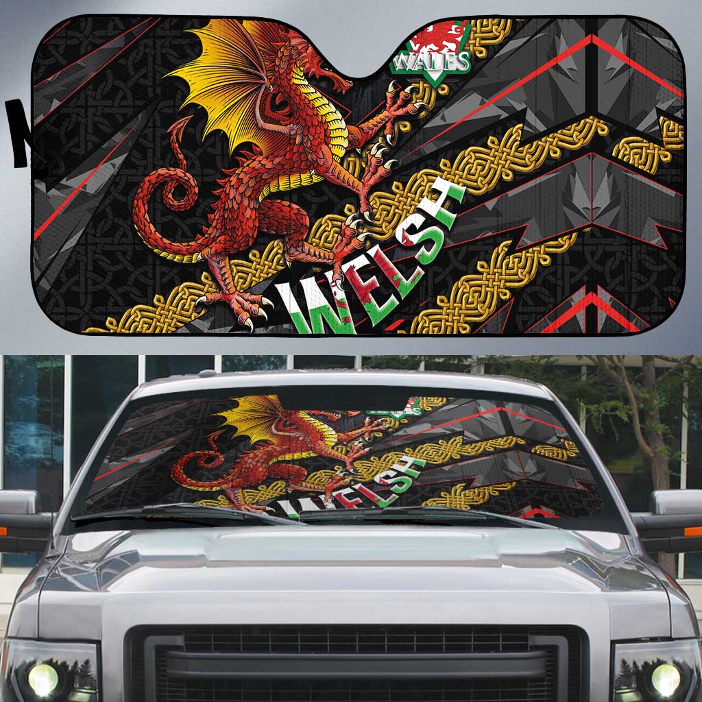 Welsh Celtic Auto Sun Shade Wales Y Ddraig Goch with Celtic Knot Sporty - Wonder Print Shop