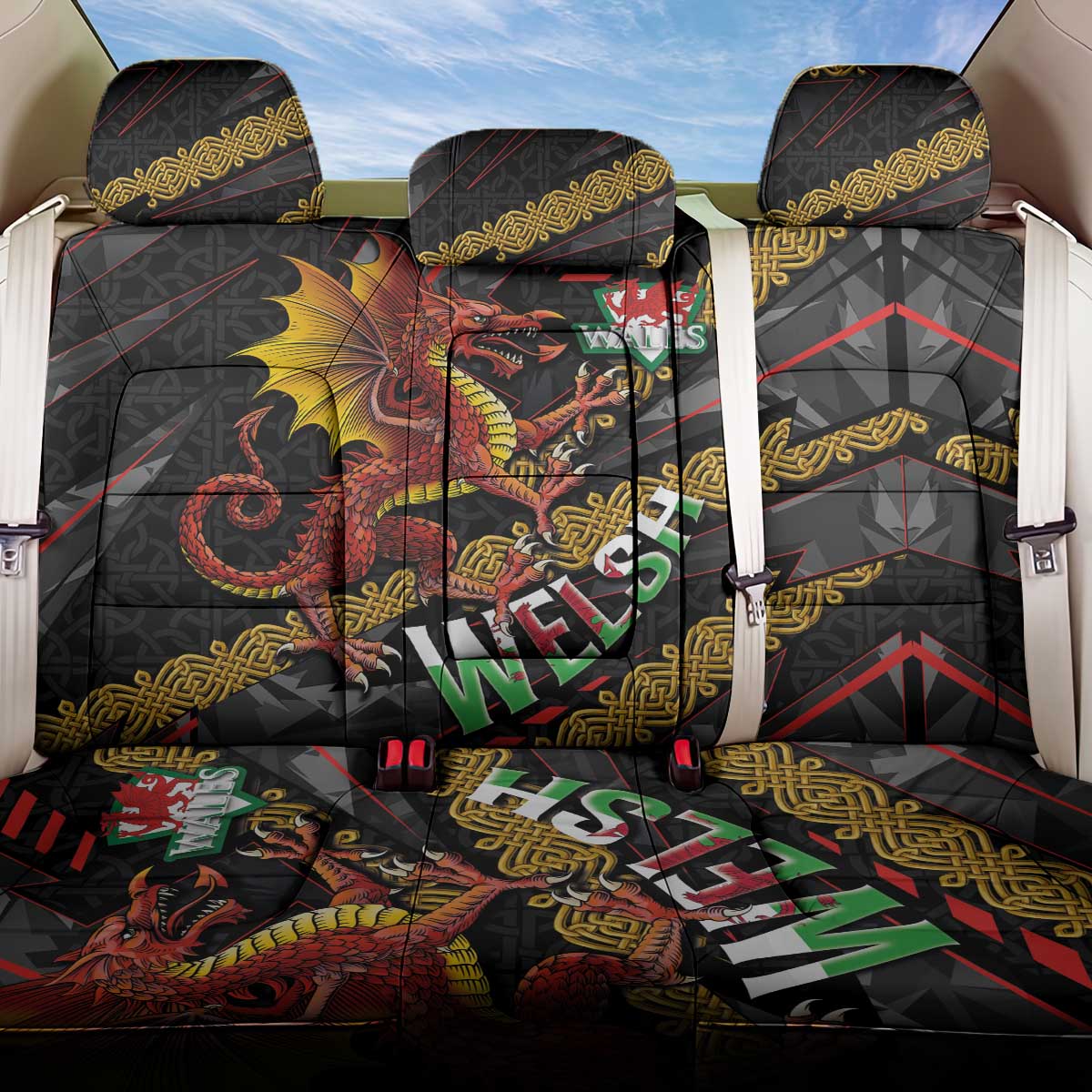 Welsh Celtic Back Car Seat Cover Wales Y Ddraig Goch with Celtic Knot Sporty - Wonder Print Shop