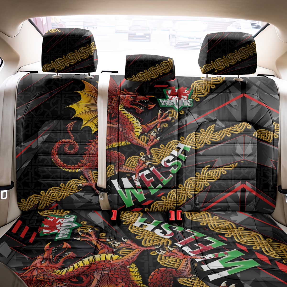 Welsh Celtic Back Car Seat Cover Wales Y Ddraig Goch with Celtic Knot Sporty - Wonder Print Shop