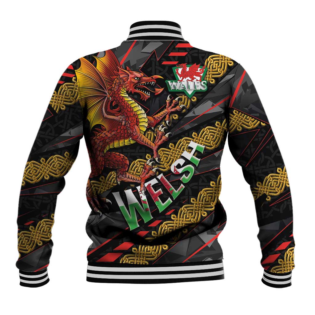Welsh Celtic Baseball Jacket Wales Y Ddraig Goch with Celtic Knot Sporty - Wonder Print Shop