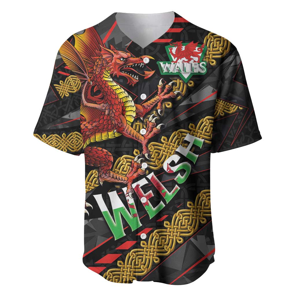 Welsh Celtic Baseball Jersey Wales Y Ddraig Goch with Celtic Knot Sporty - Wonder Print Shop