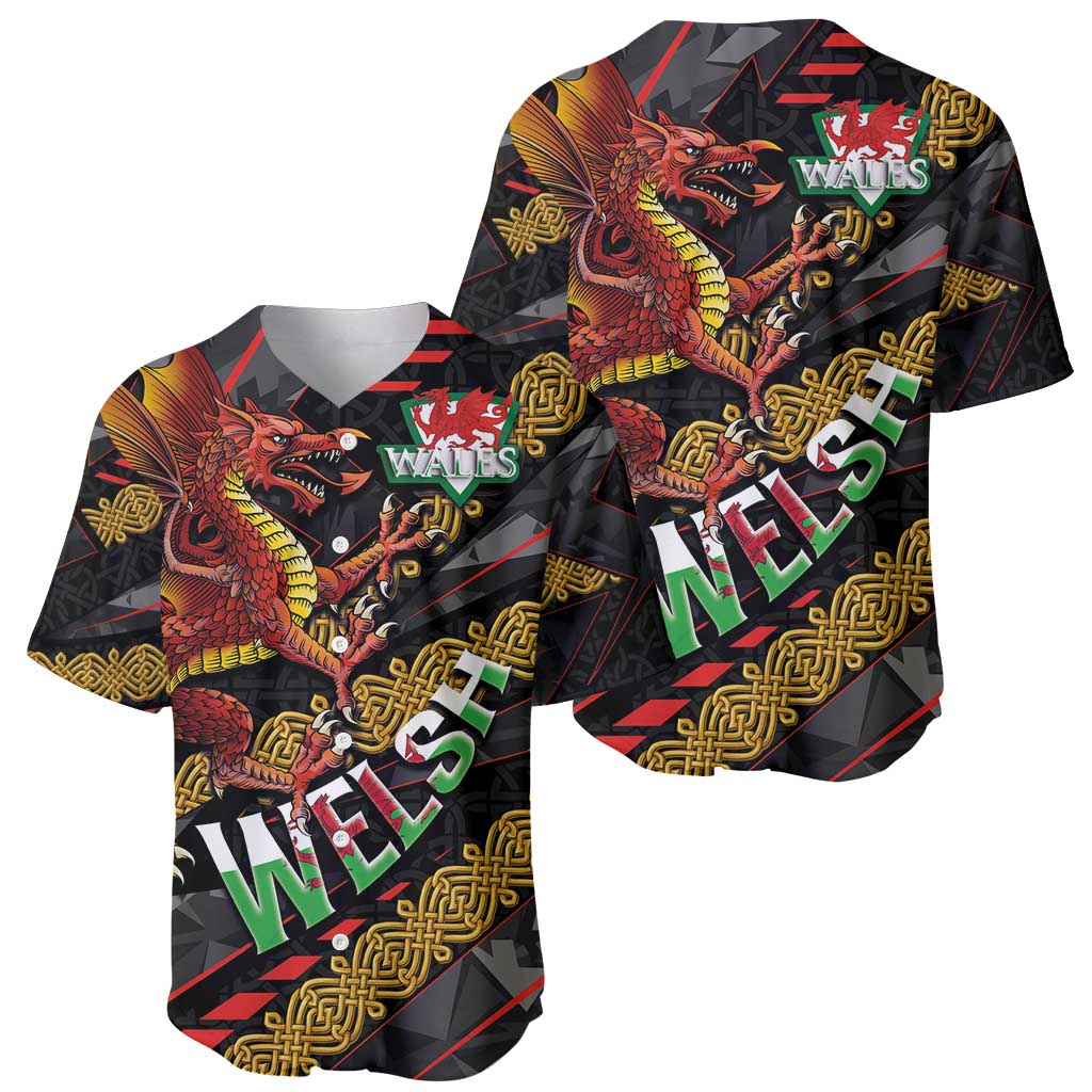 Welsh Celtic Baseball Jersey Wales Y Ddraig Goch with Celtic Knot Sporty - Wonder Print Shop
