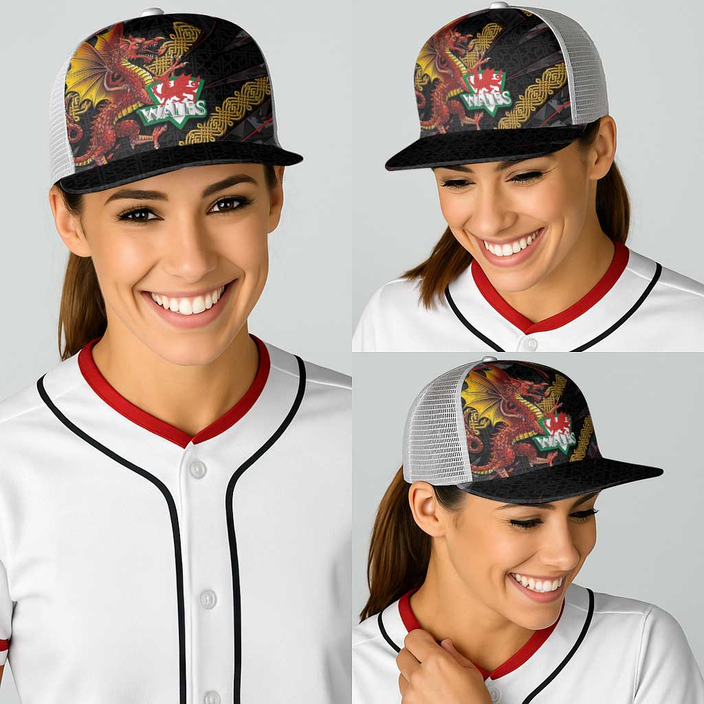 Welsh Celtic Baseball Net Cap Wales Y Ddraig Goch with Celtic Knot Sporty - Wonder Print Shop