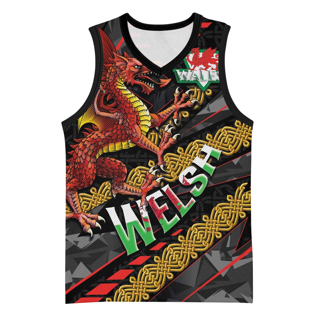 Welsh Celtic Basketball Jersey Wales Y Ddraig Goch with Celtic Knot Sporty - Wonder Print Shop