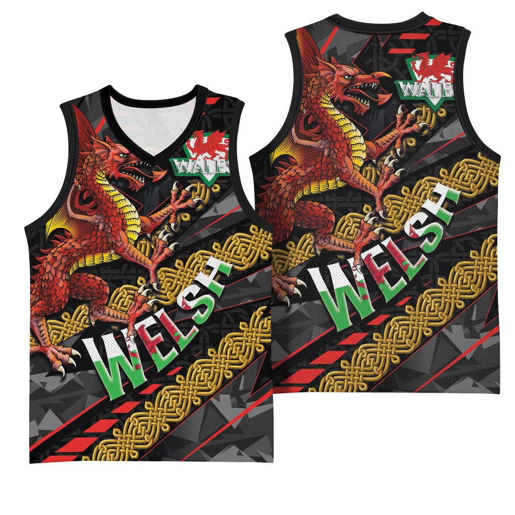 Welsh Celtic Basketball Jersey Wales Y Ddraig Goch with Celtic Knot Sporty - Wonder Print Shop