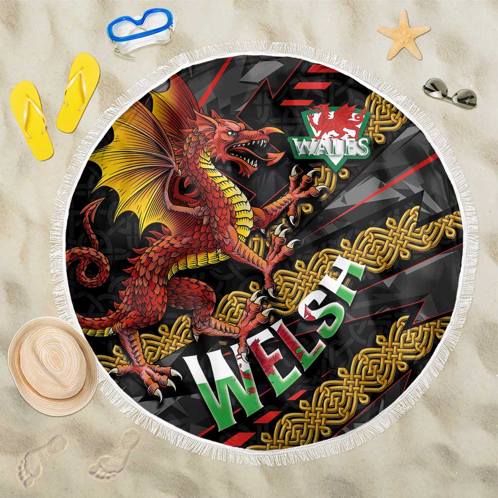 Welsh Celtic Beach Blanket Wales Y Ddraig Goch with Celtic Knot Sporty - Wonder Print Shop