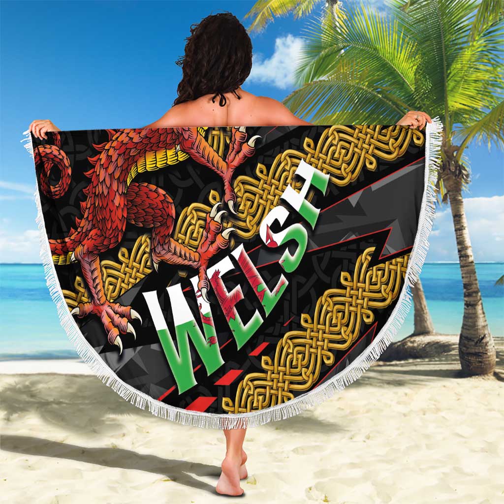 Welsh Celtic Beach Blanket Wales Y Ddraig Goch with Celtic Knot Sporty - Wonder Print Shop