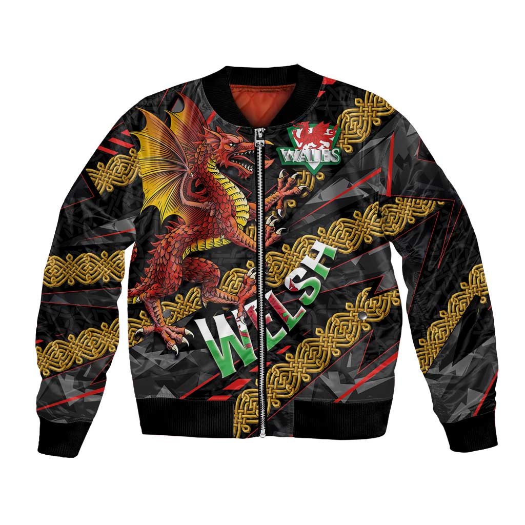 Welsh Celtic Bomber Jacket Wales Y Ddraig Goch with Celtic Knot Sporty - Wonder Print Shop