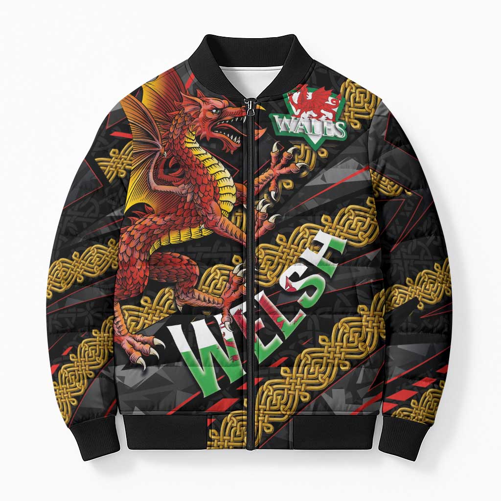 Welsh Celtic Bomber Puffer Jacket Wales Y Ddraig Goch with Celtic Knot Sporty - Wonder Print Shop