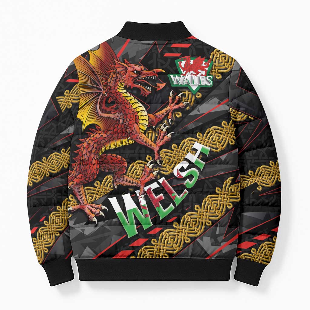 Welsh Celtic Bomber Puffer Jacket Wales Y Ddraig Goch with Celtic Knot Sporty - Wonder Print Shop