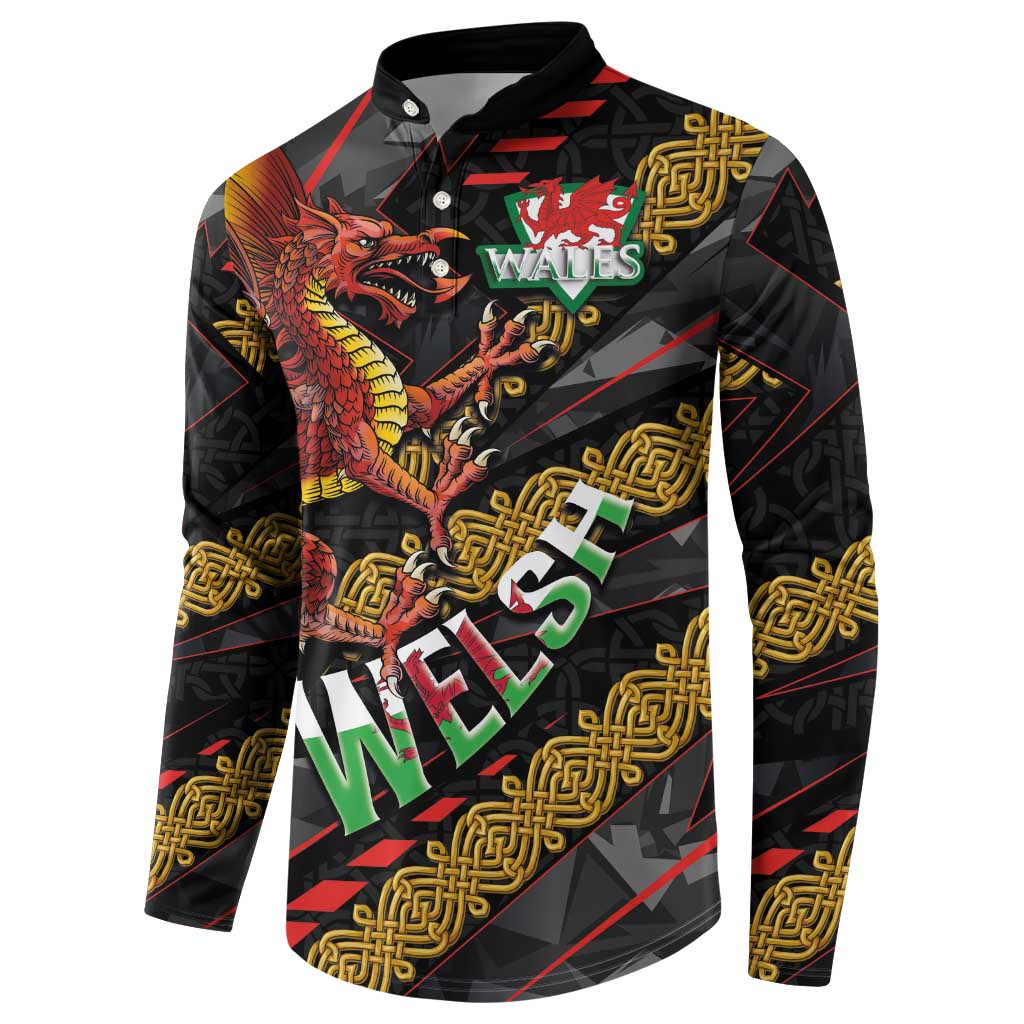 Welsh Celtic Button Sweatshirt Wales Y Ddraig Goch with Celtic Knot Sporty - Wonder Print Shop