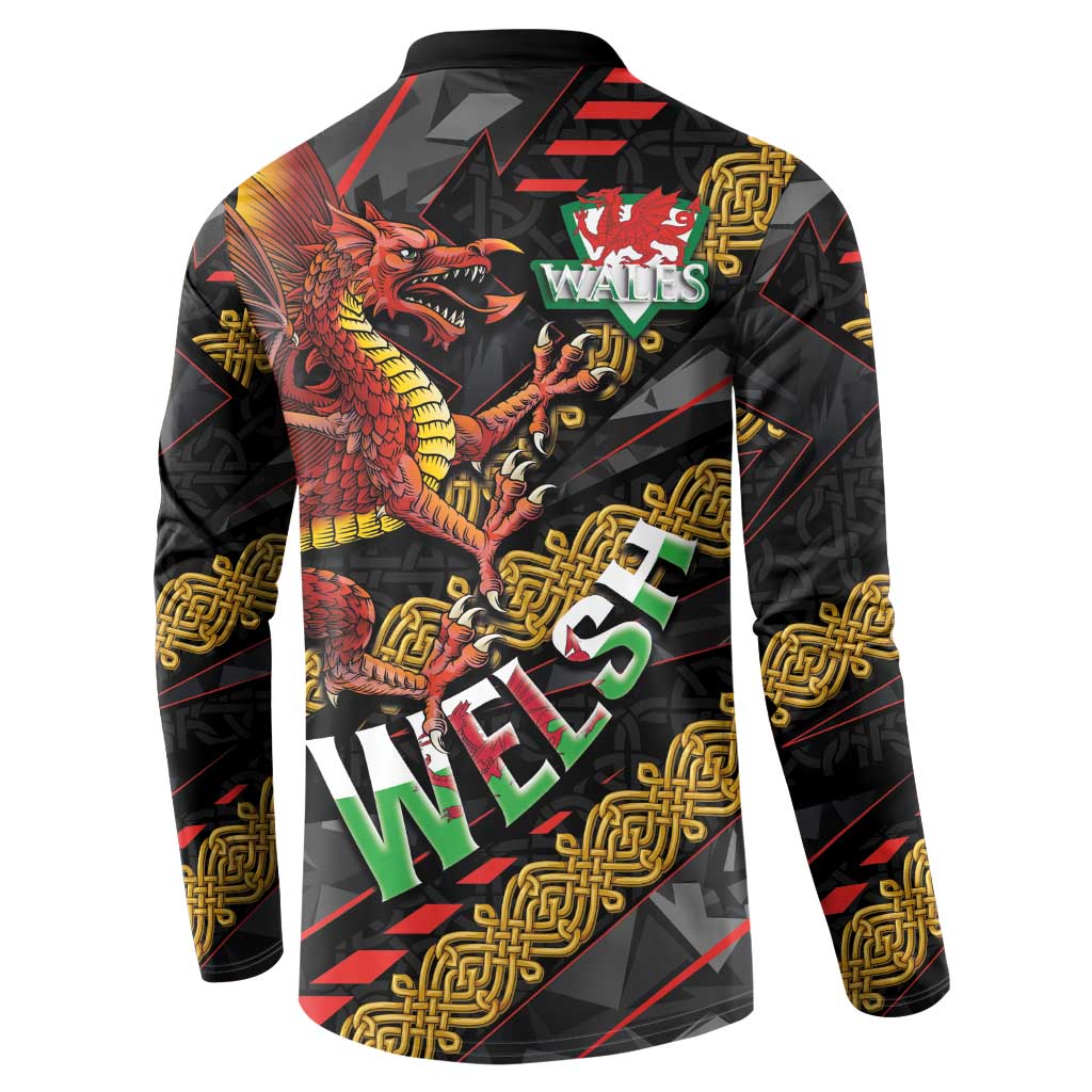 Welsh Celtic Button Sweatshirt Wales Y Ddraig Goch with Celtic Knot Sporty - Wonder Print Shop