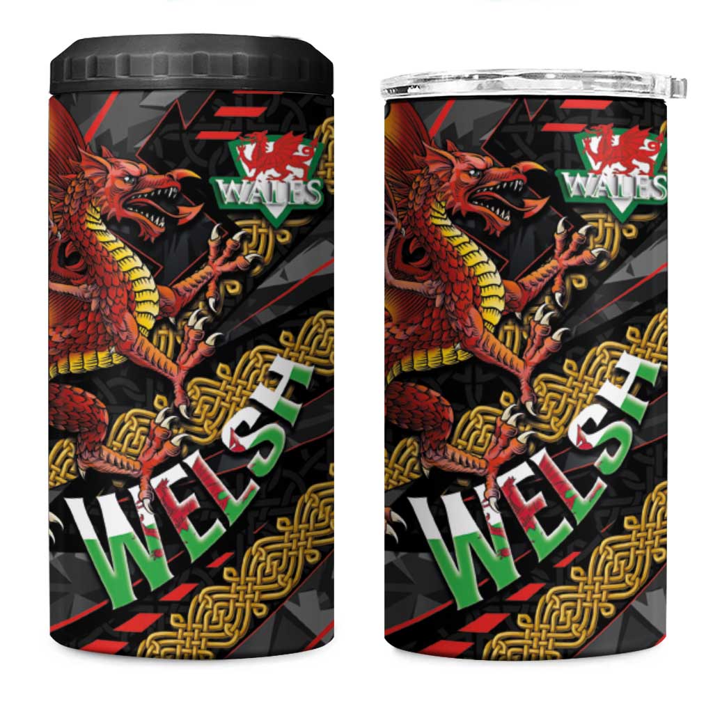 Welsh Celtic 4 in 1 Can Cooler Tumbler Wales Y Ddraig Goch with Celtic Knot Sporty - Wonder Print Shop