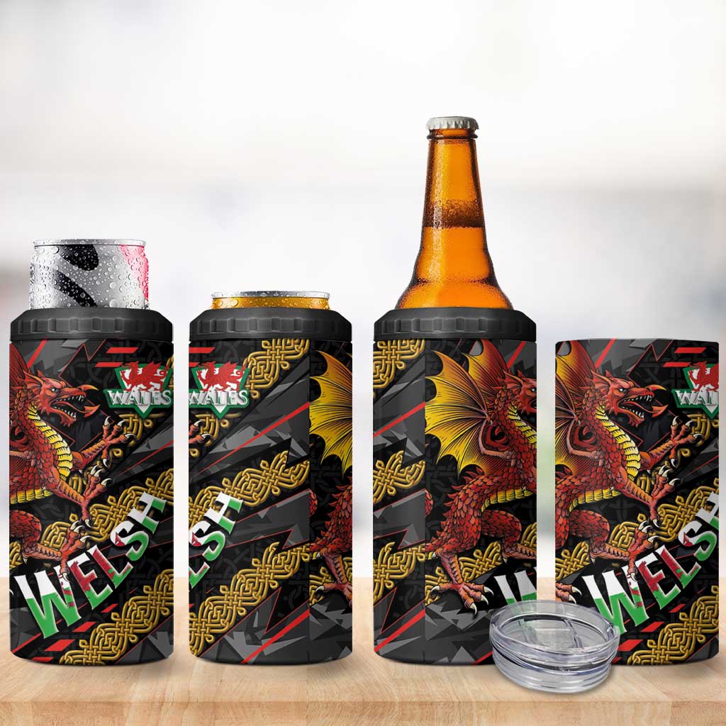 Welsh Celtic 4 in 1 Can Cooler Tumbler Wales Y Ddraig Goch with Celtic Knot Sporty - Wonder Print Shop