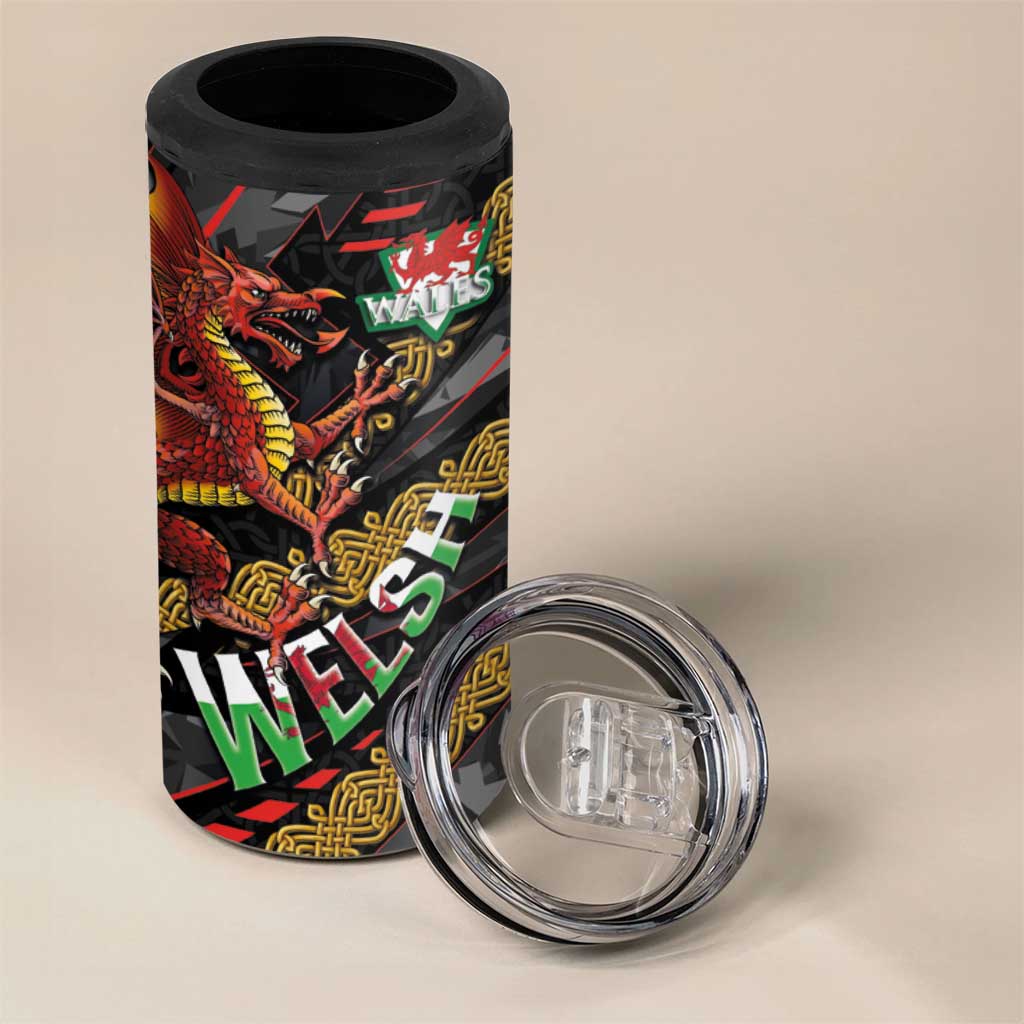 Welsh Celtic 4 in 1 Can Cooler Tumbler Wales Y Ddraig Goch with Celtic Knot Sporty - Wonder Print Shop