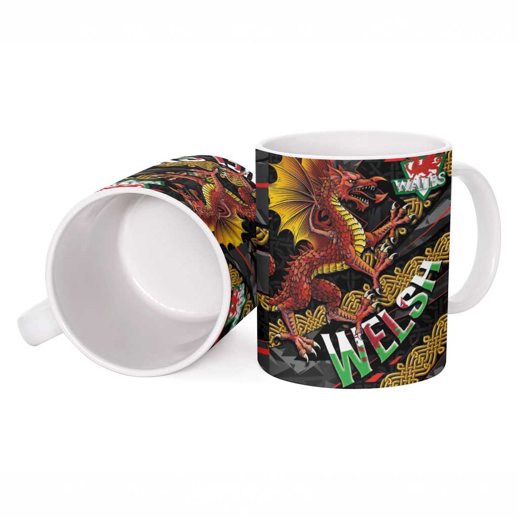 Welsh Celtic Ceramic Mug Wales Y Ddraig Goch with Celtic Knot Sporty - Wonder Print Shop